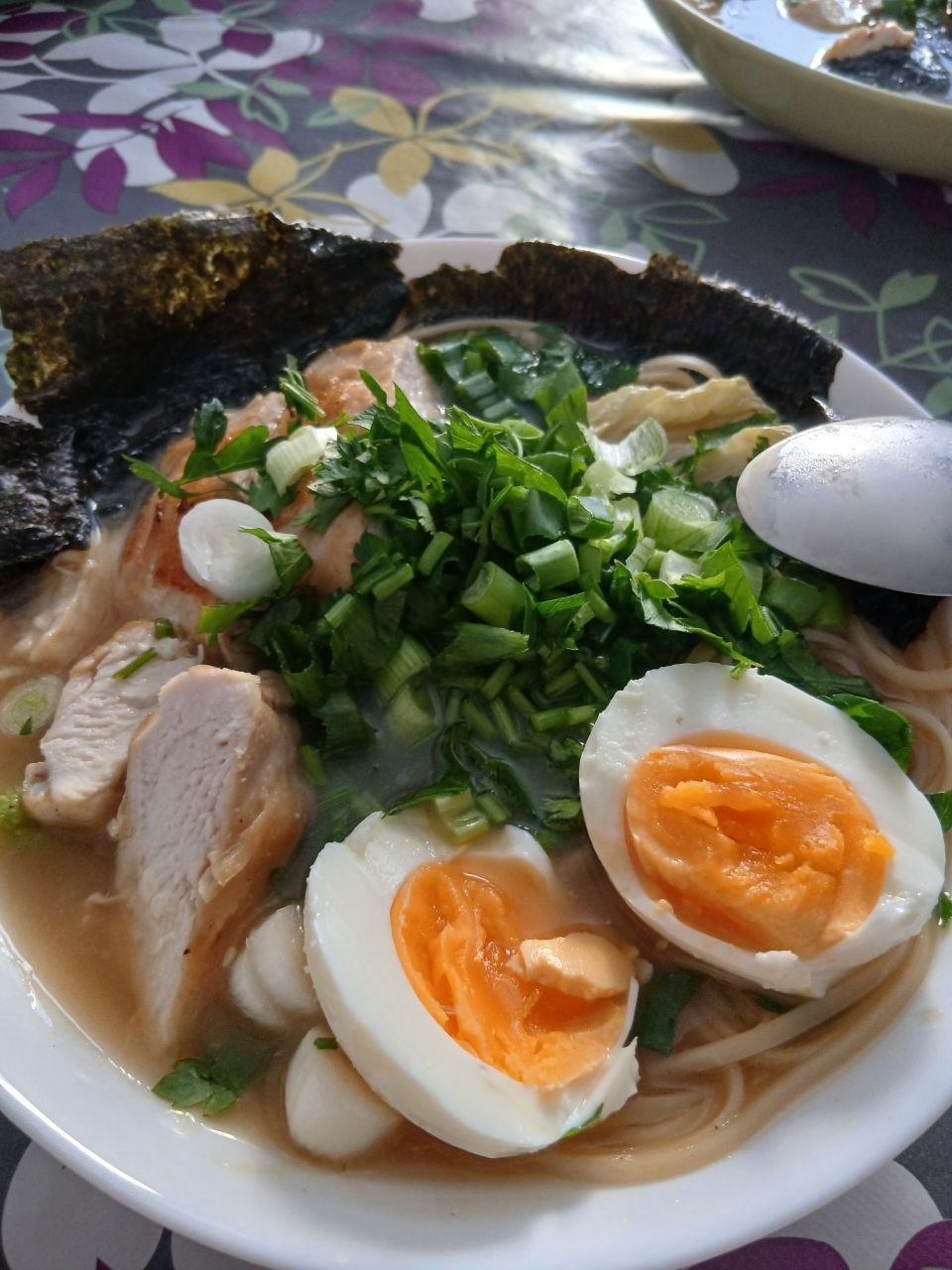 A steaming bowl of homemade ramen